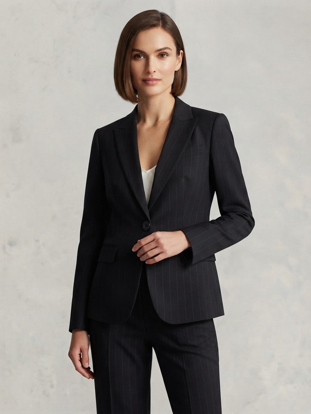 TAHARI Arthur S. Levine Tailored Black Pinstripe Single-Button Blazer